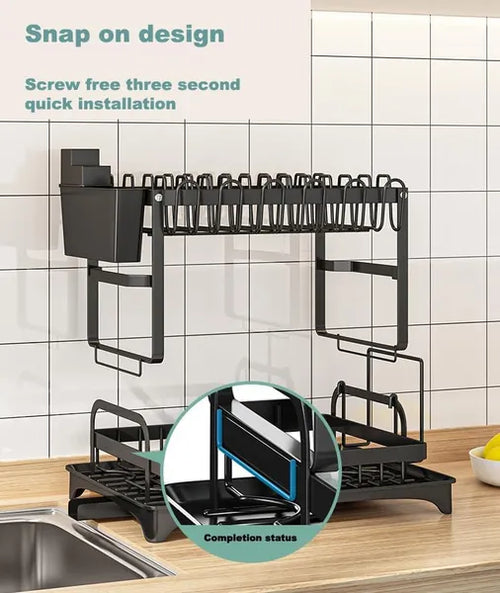 2-Tier Dish Drying Rack with Drainboard – Rustproof, Space-Saving Kitchen Counter Dish Rack