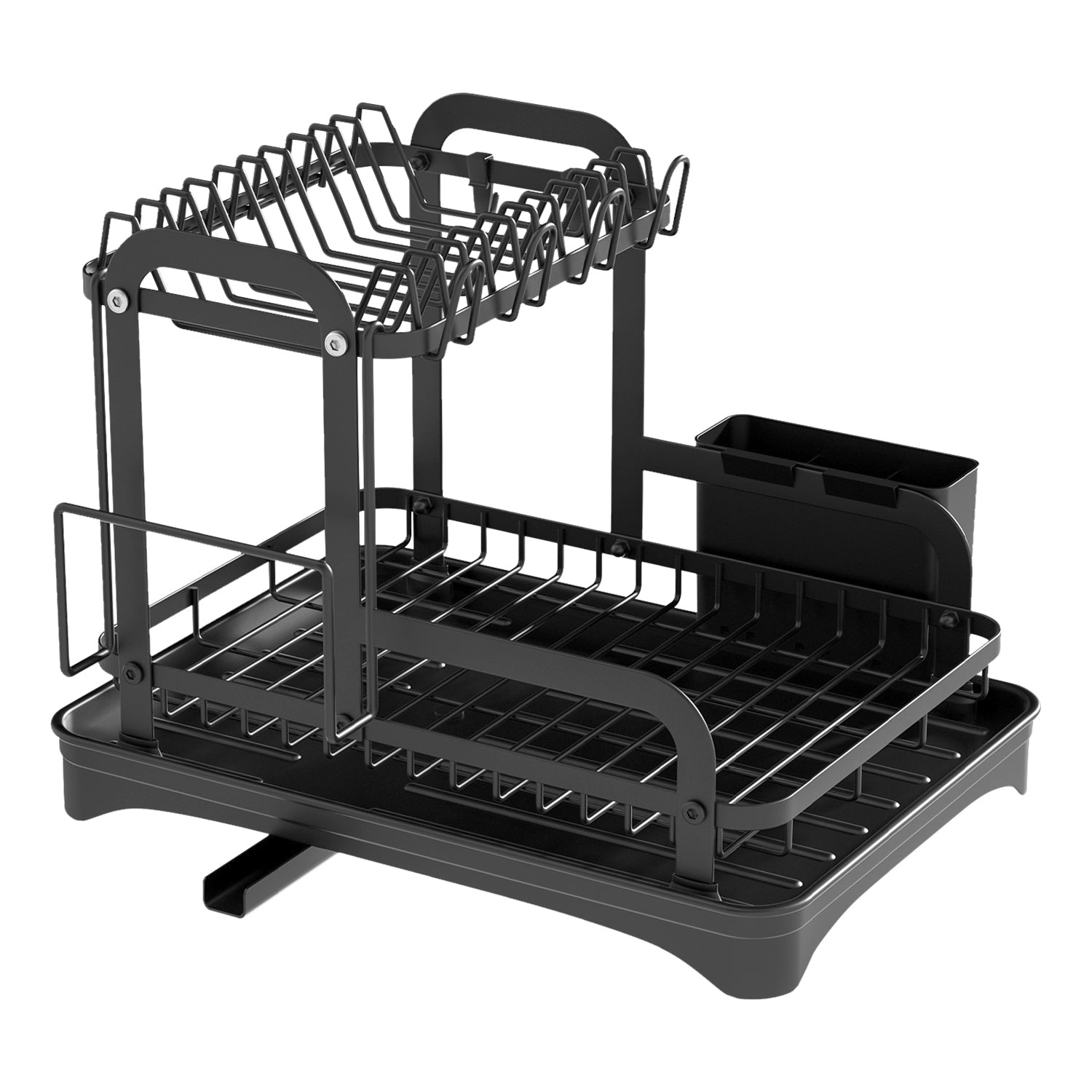 Space-Saving 2-Tier Dish Drying Rack with Drainboard, Rustproof Kitchen Counter Dish Rack with Utensil & Cutting Board Holder