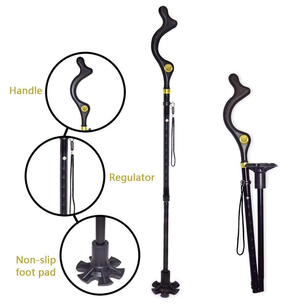 Adjustable Walking Cane for Men & Women, Foldable 10-Level Height Support Stick