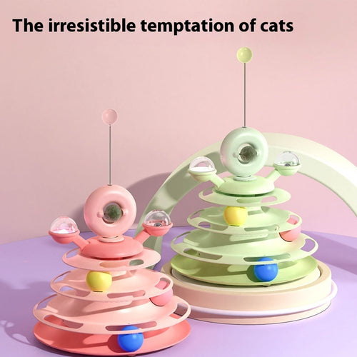 4-Level Cat Toy Tower with Rolling Balls, Interactive Track Puzzle Toy for Indoor Cats