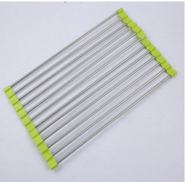 Foldable Stainless Steel Kitchen Sink Drying Rack, Space-Saving Over-the-Sink Dish Drainer for Dishes, Fruits & Vegetables