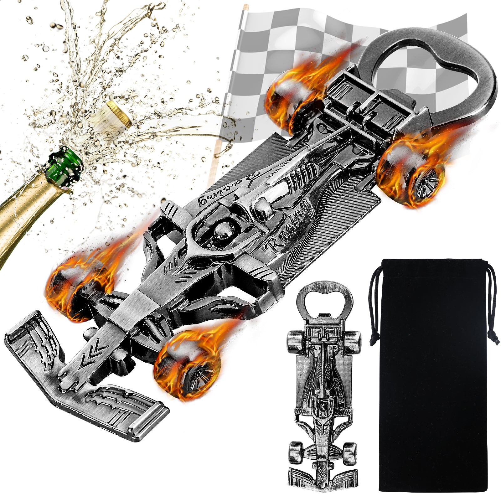 Exquisite Racing Bottle Opener, Durable & Precision-Crafted for Sports Events, Parties, or Home Use – Includes Black Drawstring Bag