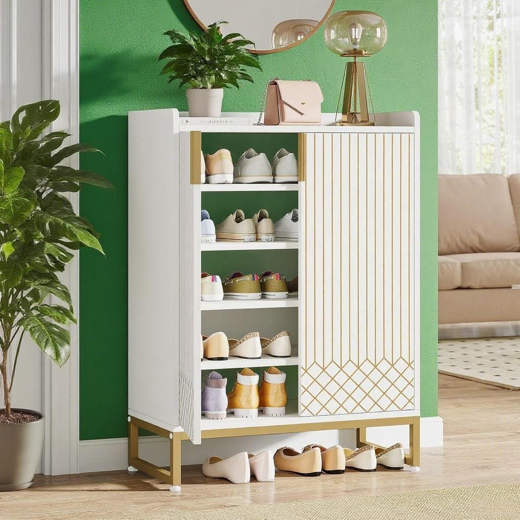 Shoe Cabinet with Doors, Entryway Shoe Storage Organizer with Adjustable Shelves