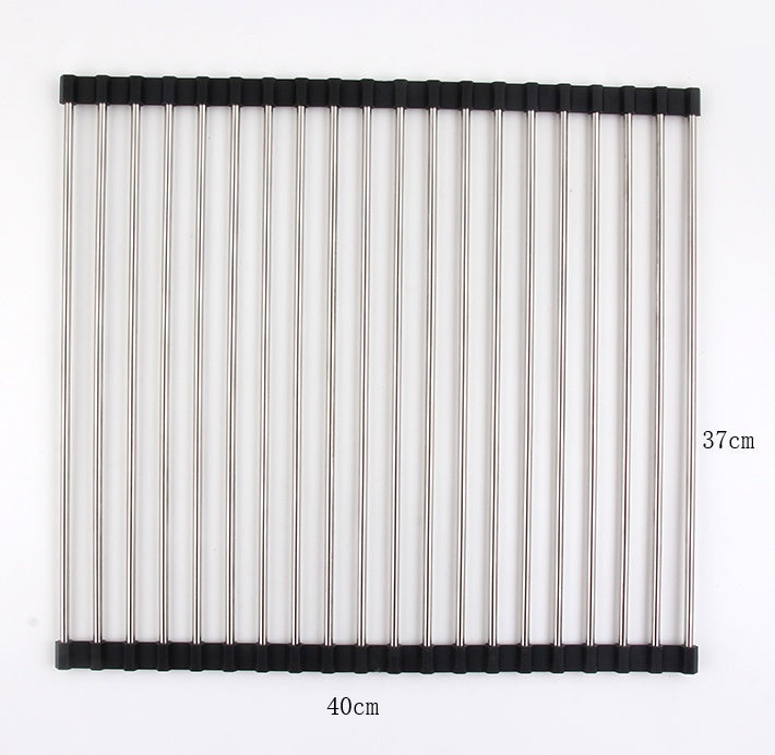 Foldable Stainless Steel Kitchen Sink Drying Rack, Space-Saving Over-the-Sink Dish Drainer for Dishes, Fruits & Vegetables