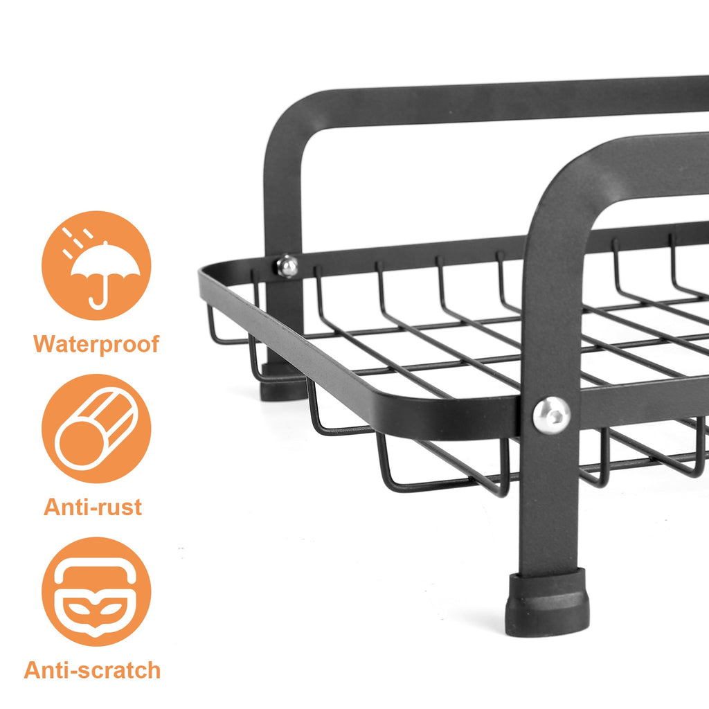 Space-Saving 2-Tier Dish Drying Rack with Drainboard, Rustproof Kitchen Counter Dish Rack with Utensil & Cutting Board Holder