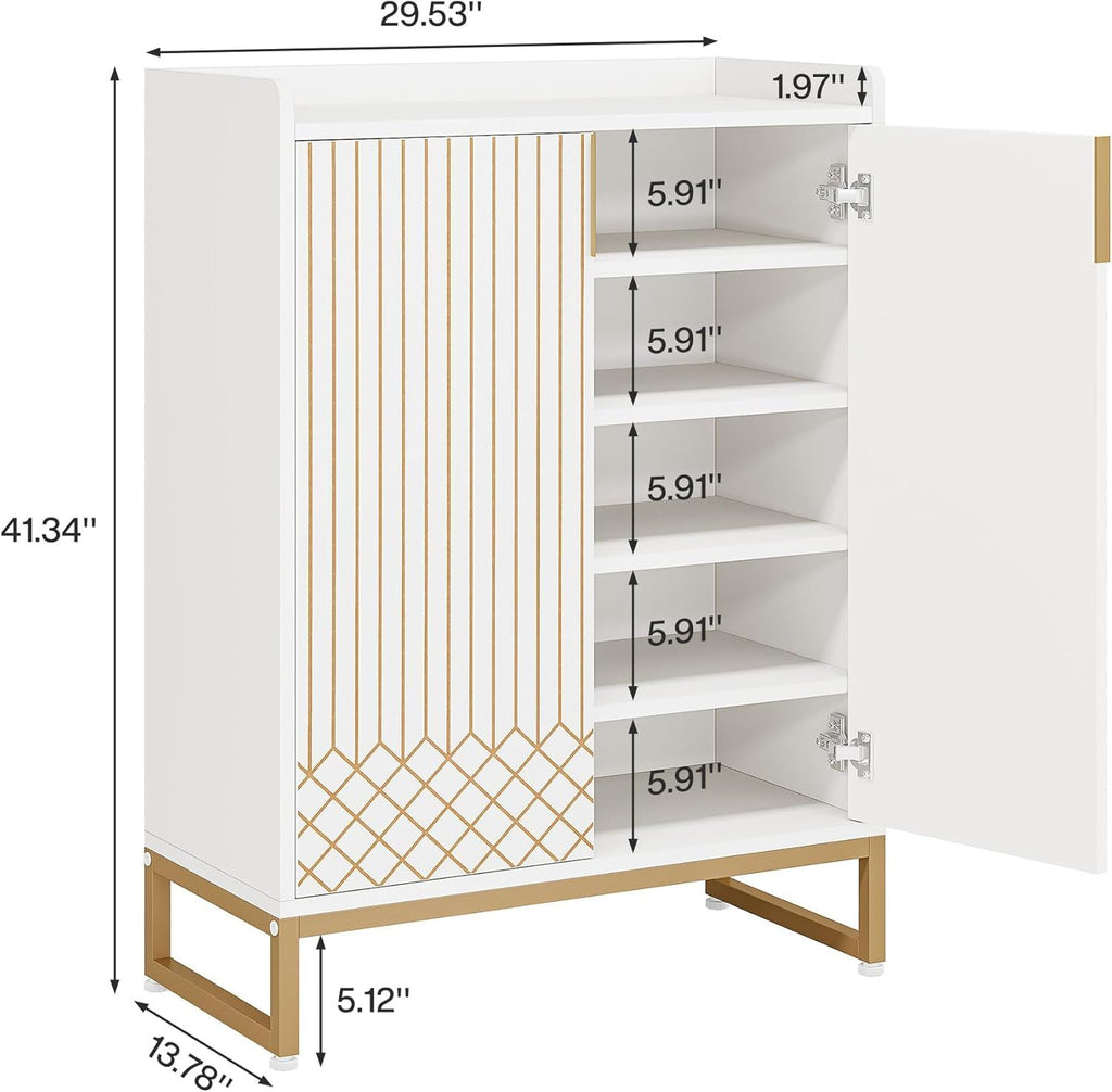 Shoe Cabinet with Doors, Entryway Shoe Storage Organizer with Adjustable Shelves