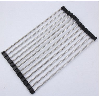 Foldable Stainless Steel Kitchen Sink Drying Rack, Space-Saving Over-the-Sink Dish Drainer for Dishes, Fruits & Vegetables