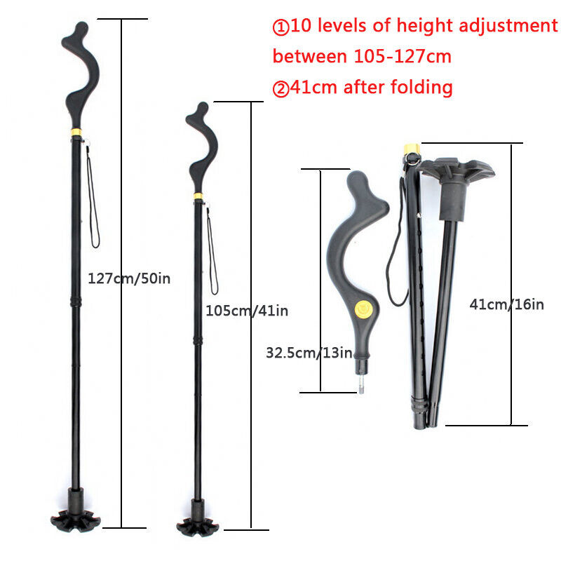 Adjustable Walking Cane for Men & Women, Foldable 10-Level Height Support Stick