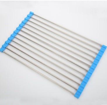 Foldable Stainless Steel Kitchen Sink Drying Rack, Space-Saving Over-the-Sink Dish Drainer for Dishes, Fruits & Vegetables