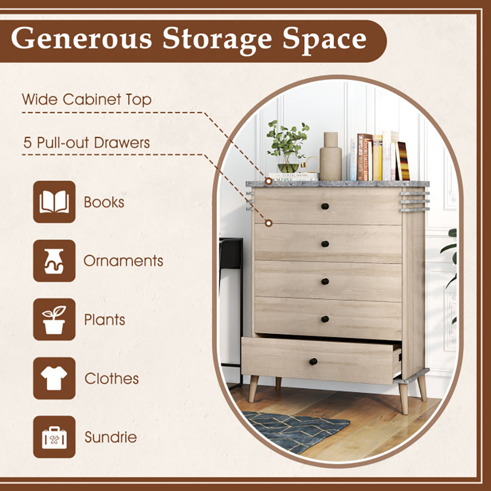 Farmhouse Tall Dresser with Drawers, Wooden Chest of Drawers Storage Organizer for Bedroom, Living Room & Entryway