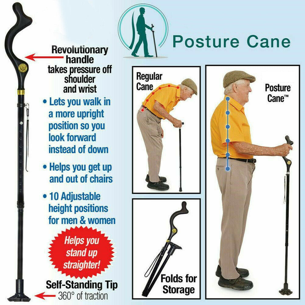 Adjustable Walking Cane for Men & Women, Foldable 10-Level Height Support Stick