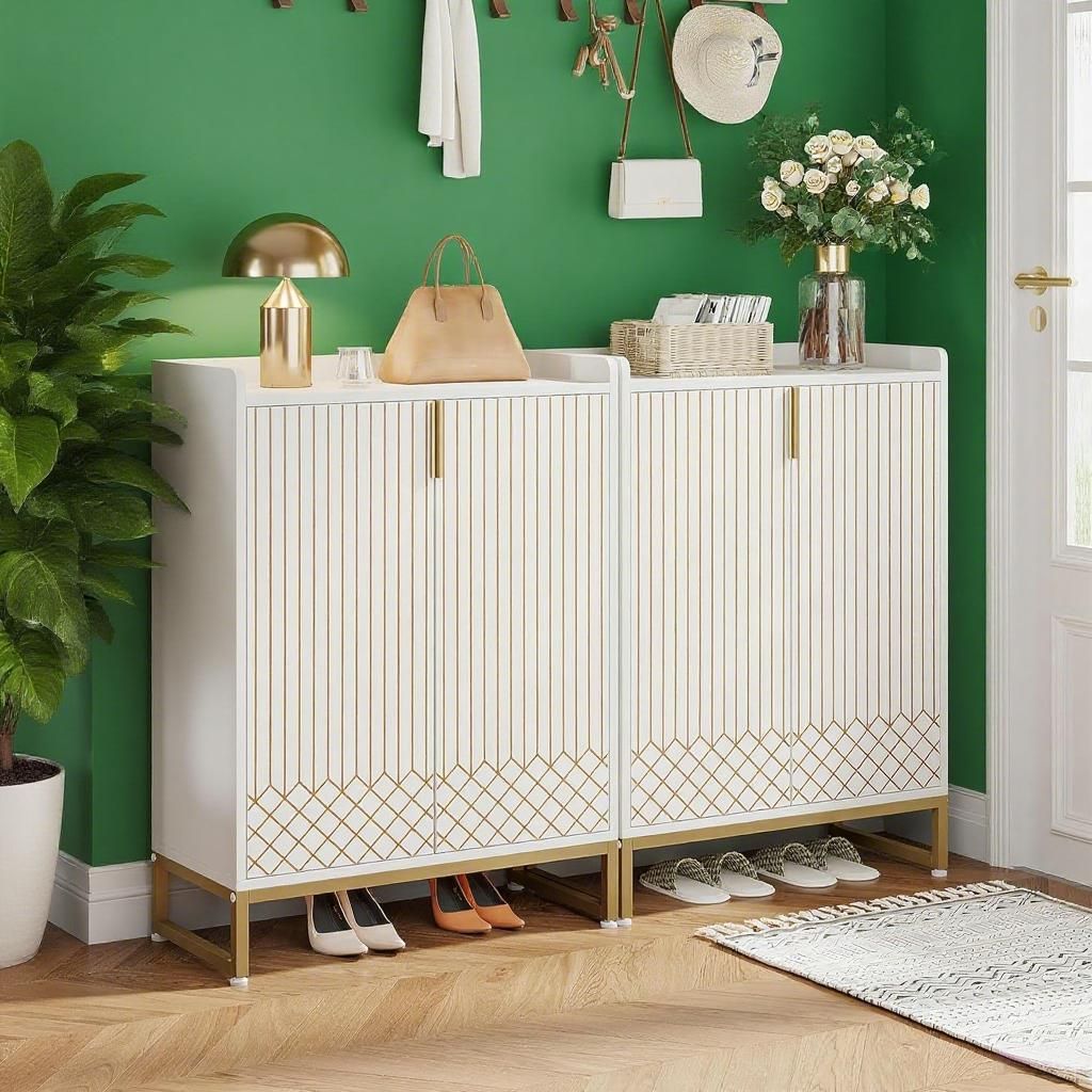 Shoe Cabinet with Doors, Entryway Shoe Storage Organizer with Adjustable Shelves