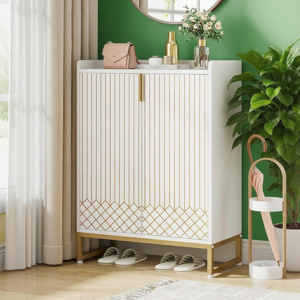 Shoe Cabinet with Doors, Entryway Shoe Storage Organizer with Adjustable Shelves