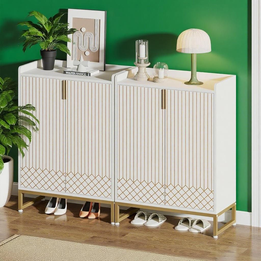 Shoe Cabinet with Doors, Entryway Shoe Storage Organizer with Adjustable Shelves